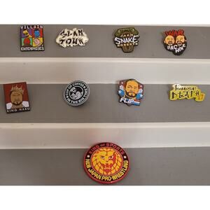 Lot Of 9 Pro Wrestling Crate Exclusive Pins Pre-owned WWE AEW MLW GCW NJPW TNA